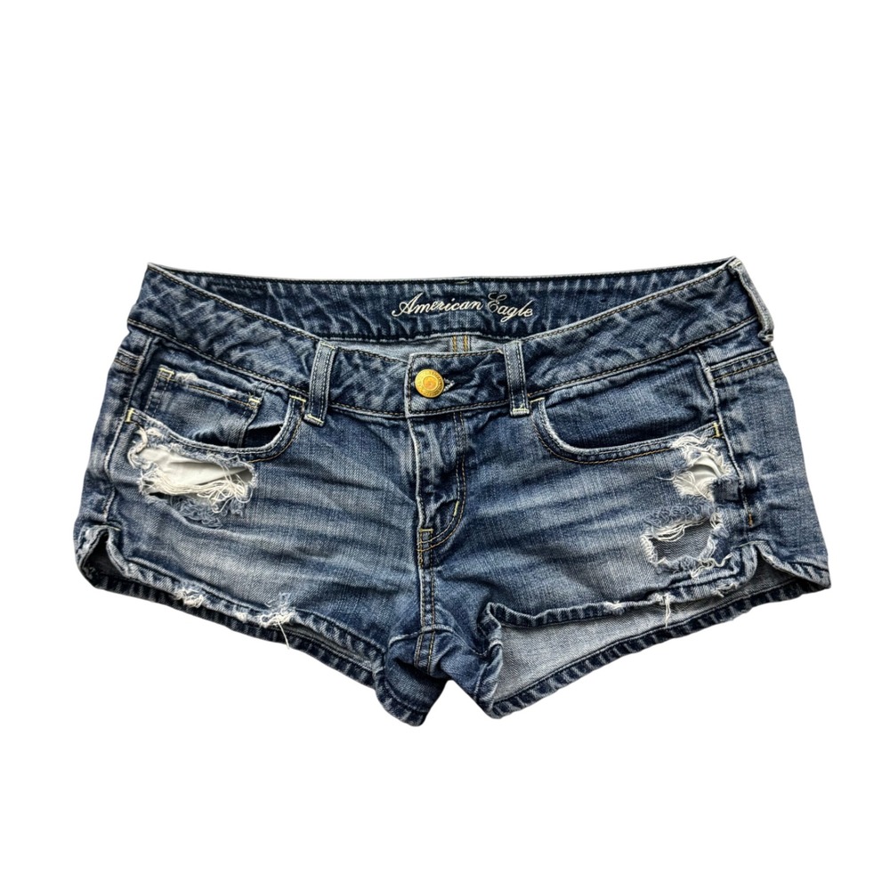 Vintage Y2K American Eagle Distressed Low Rise Denim Booty Shorts 31" Waist